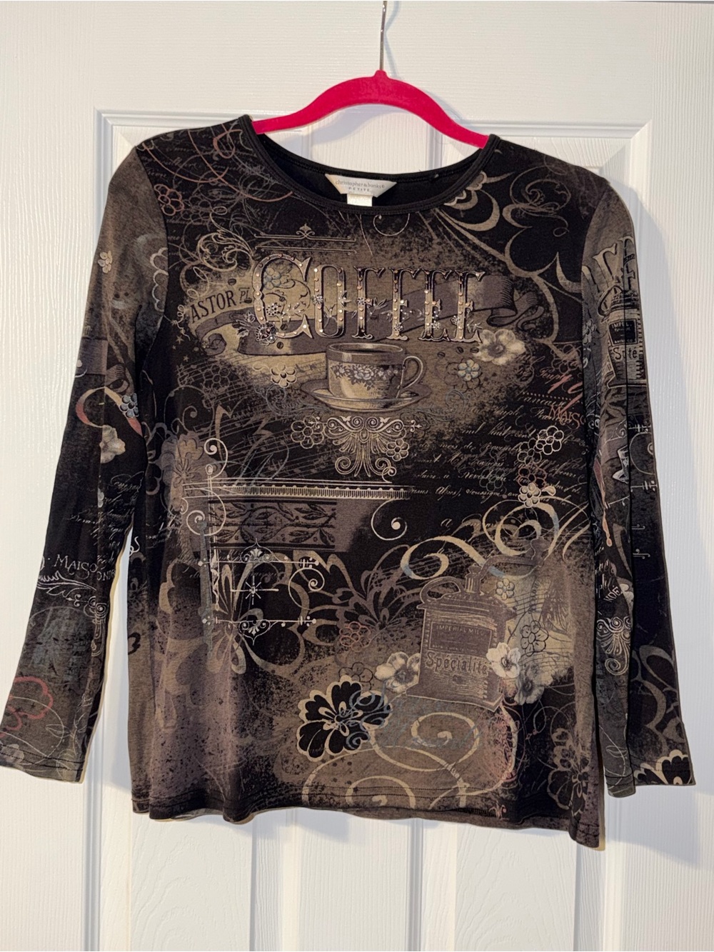 Christopher & Banks Black and Taupe Graphic Long Sleeve Top